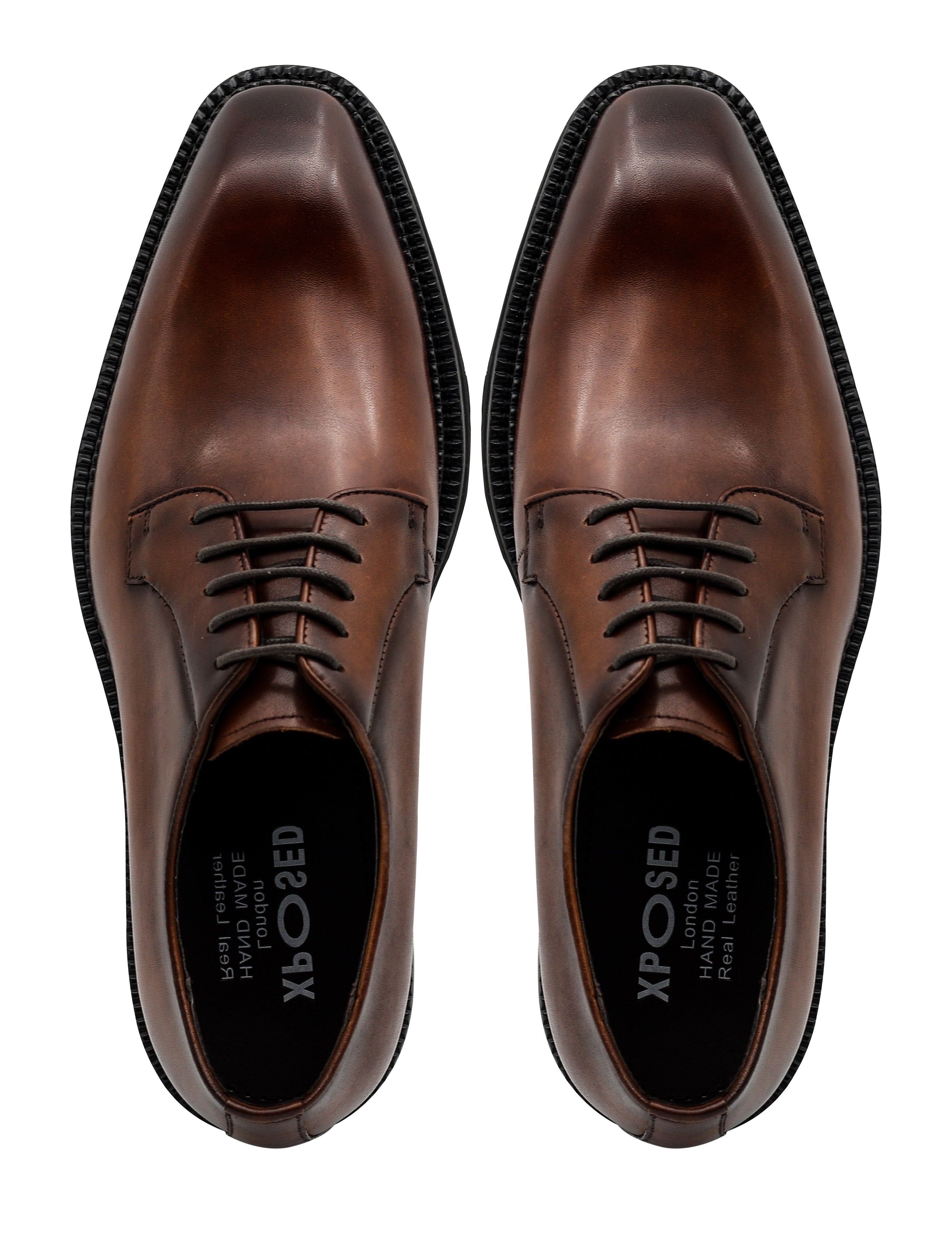 BROWN POLISHED LEATHER DERBY SHOES – CHISEL TOE – LUG SOLE