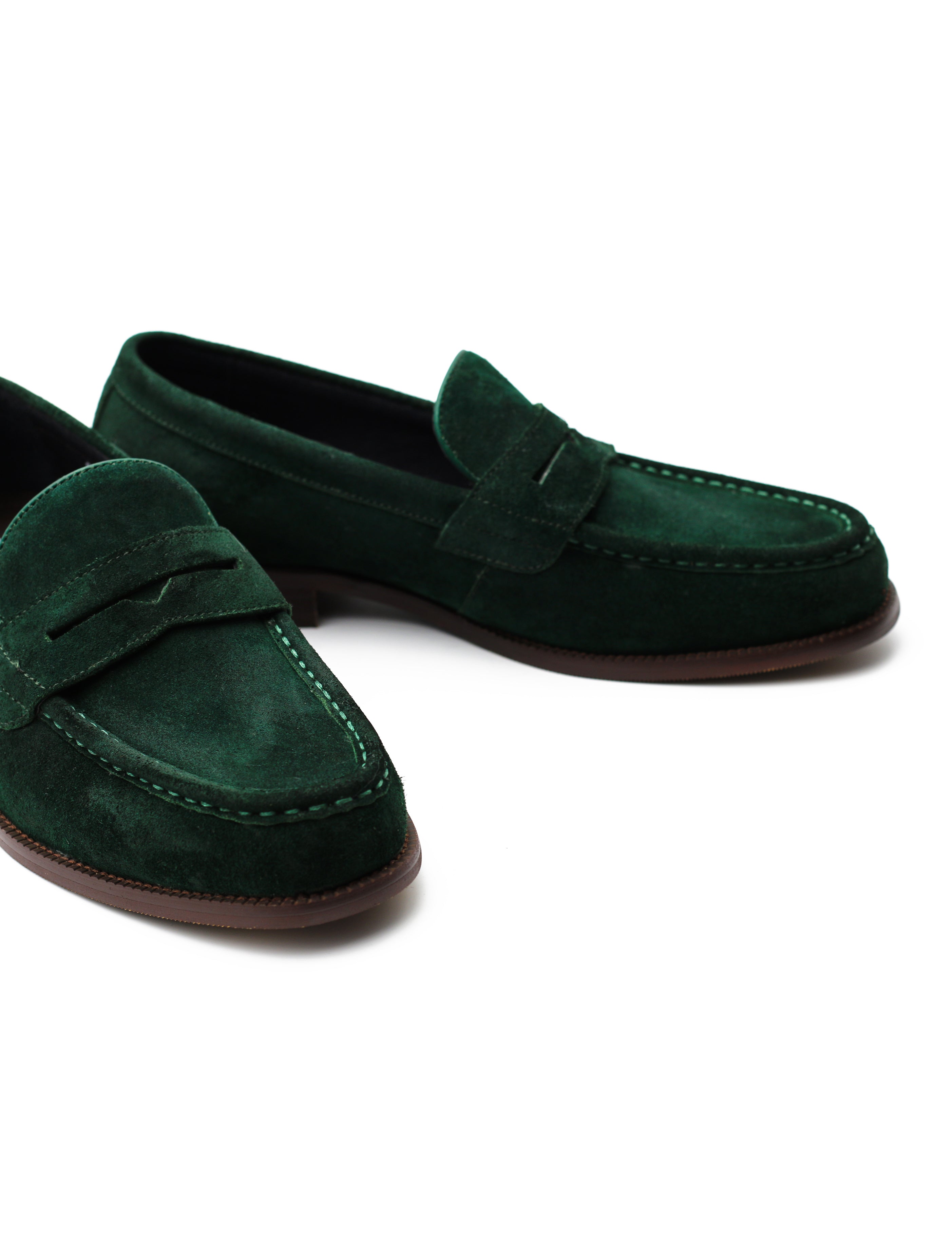 GREEN SUEDE LEATHER PENNY LOAFERS