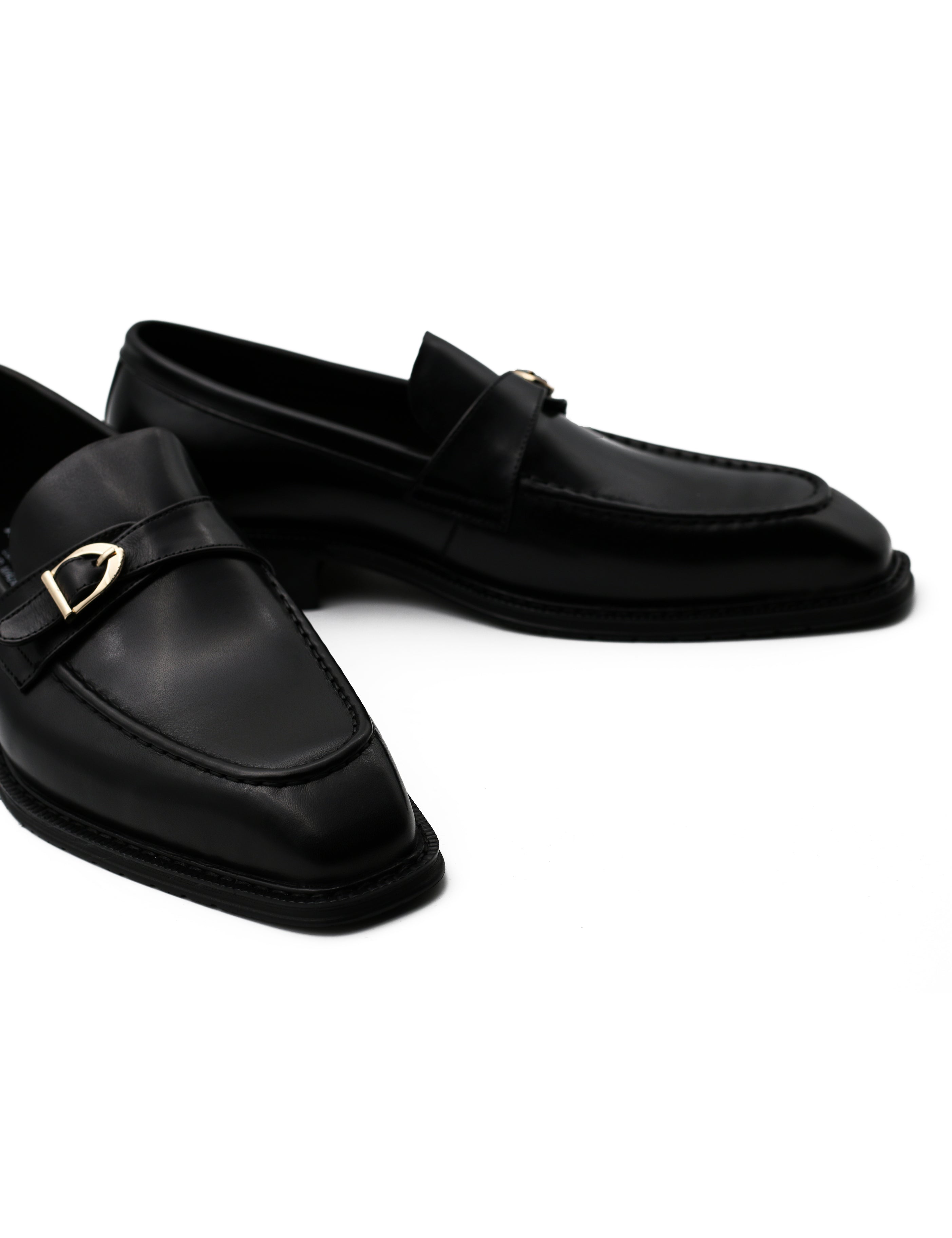 POLISHED BLACK LEATHER SINGLE MONK SHOES