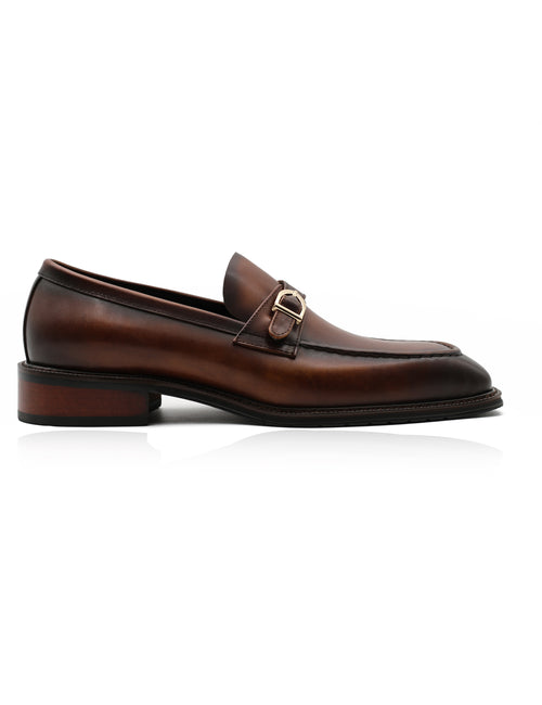 POLISHED BROWN LEATHER SINGLE MONK SHOES