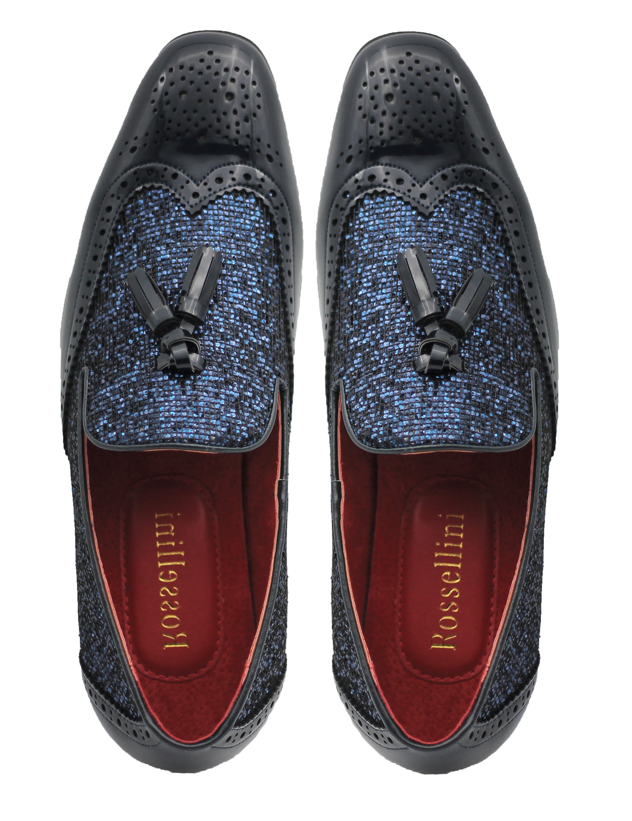 NAVY FAUX PATENT LEATHER SHINY GLITTER PARTY TASSEL LOAFER