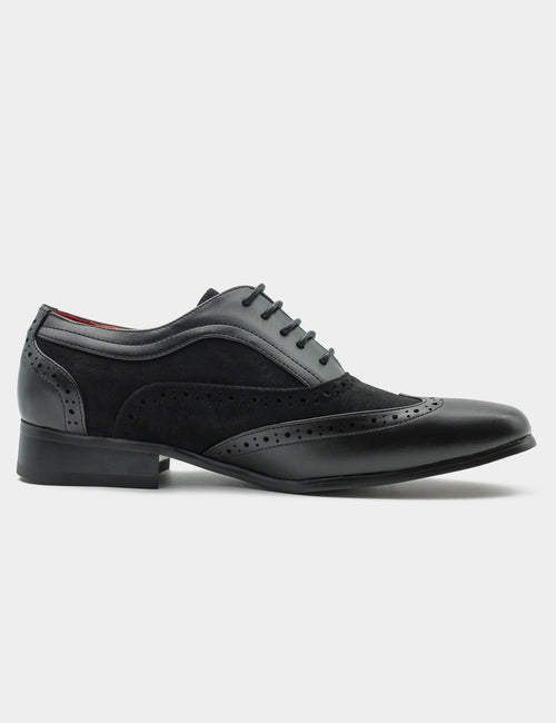 BLACK LEATHER & SUEDE LACE UP BROGUES