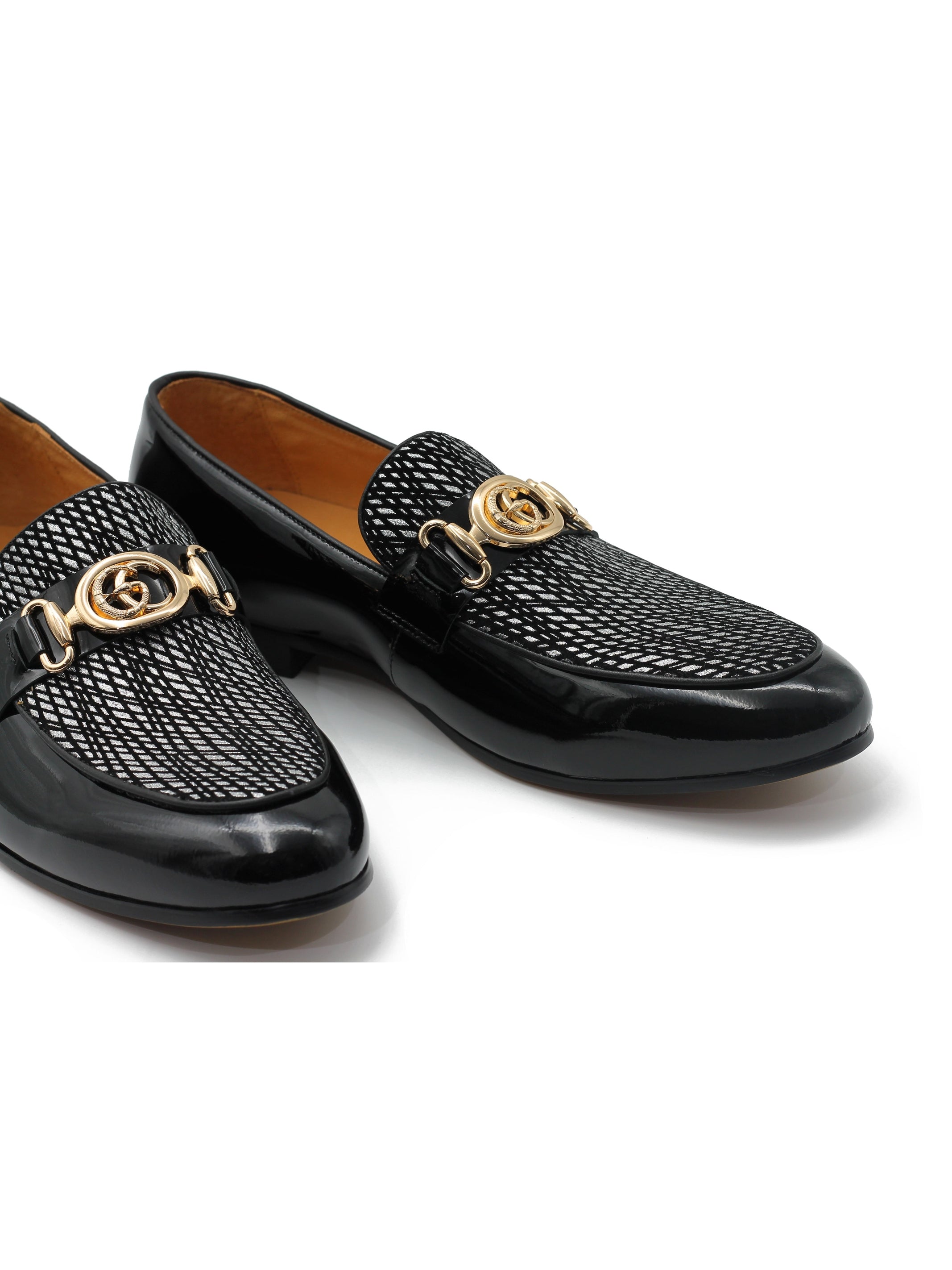 BLACK PATENT LEATHER LOAFERS SILVER GLITTER
