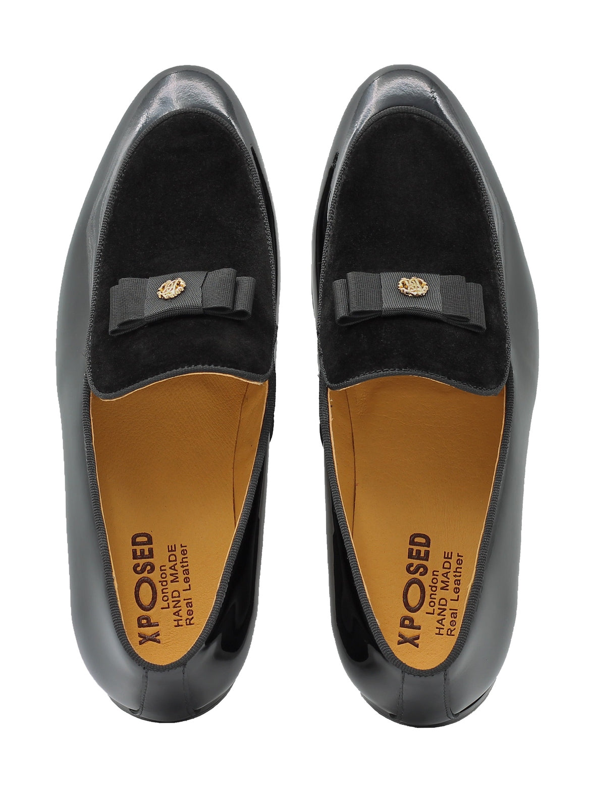 BLACK LEATHER SUEDE BELGIAN BOWTIE LOAFERS