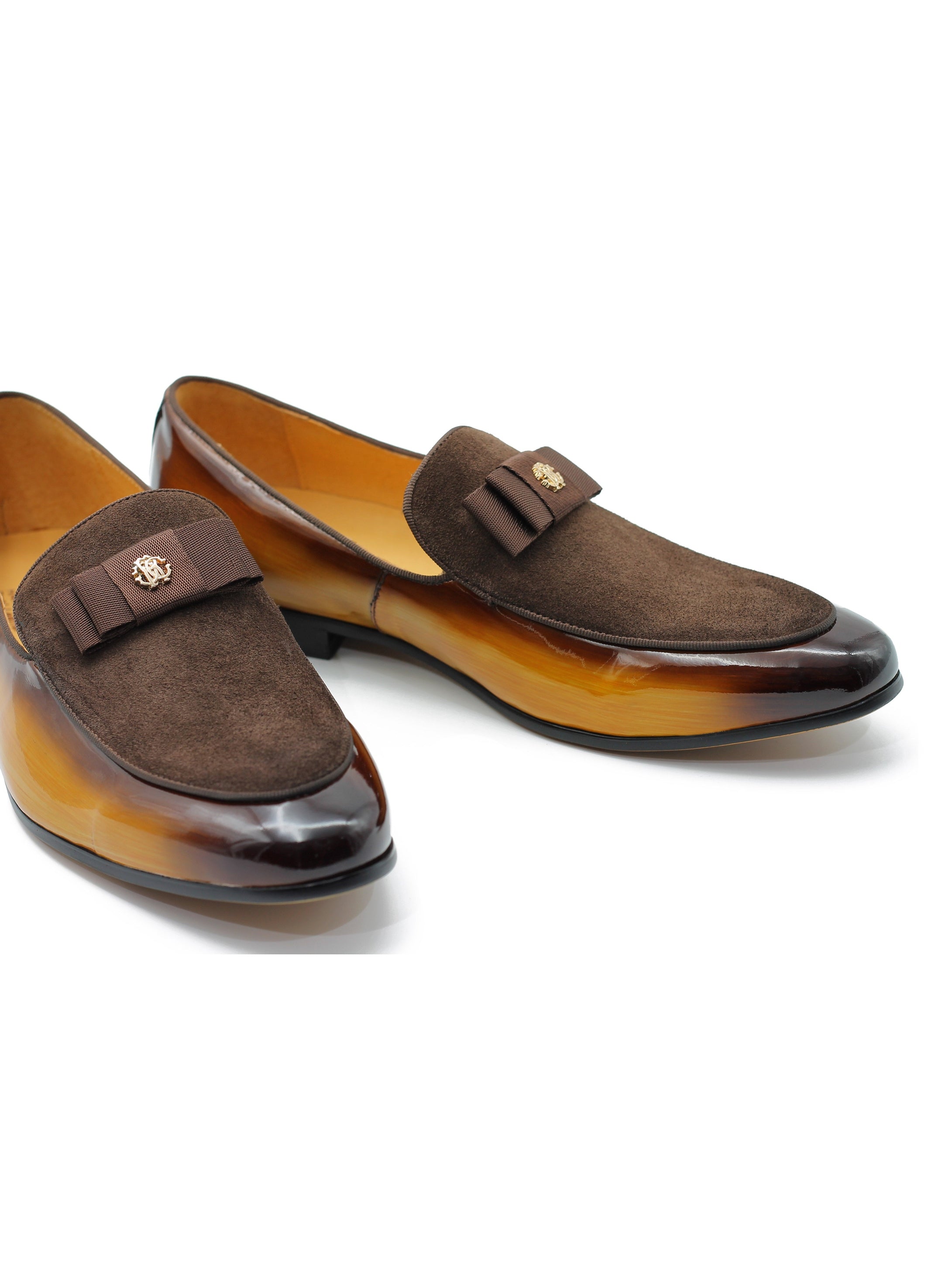 BROWN  LEATHER SUEDE BELGIAN BOWTIE LOAFERS