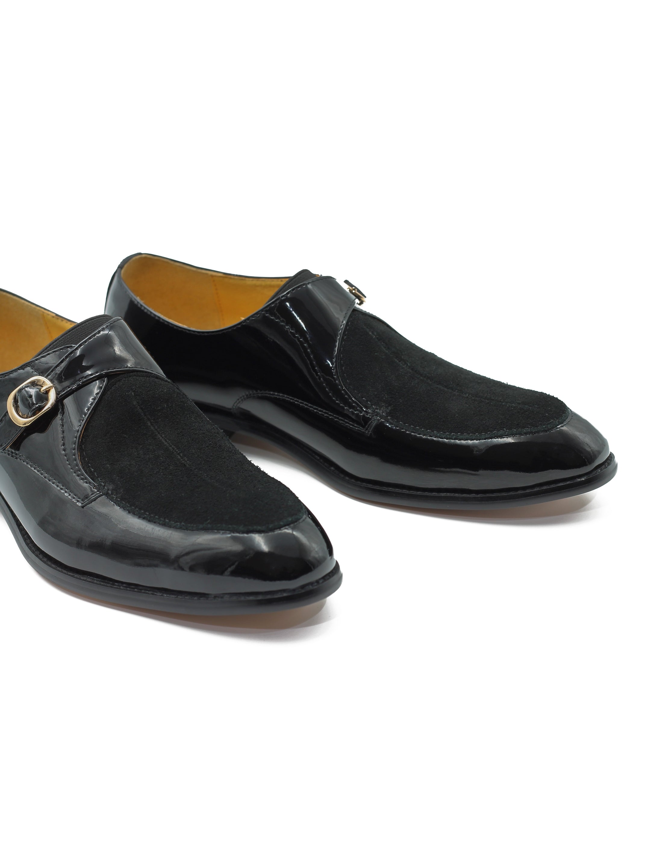 BLACK PATENT LEATHER & SUEDE SINGLE MONK  SHOES