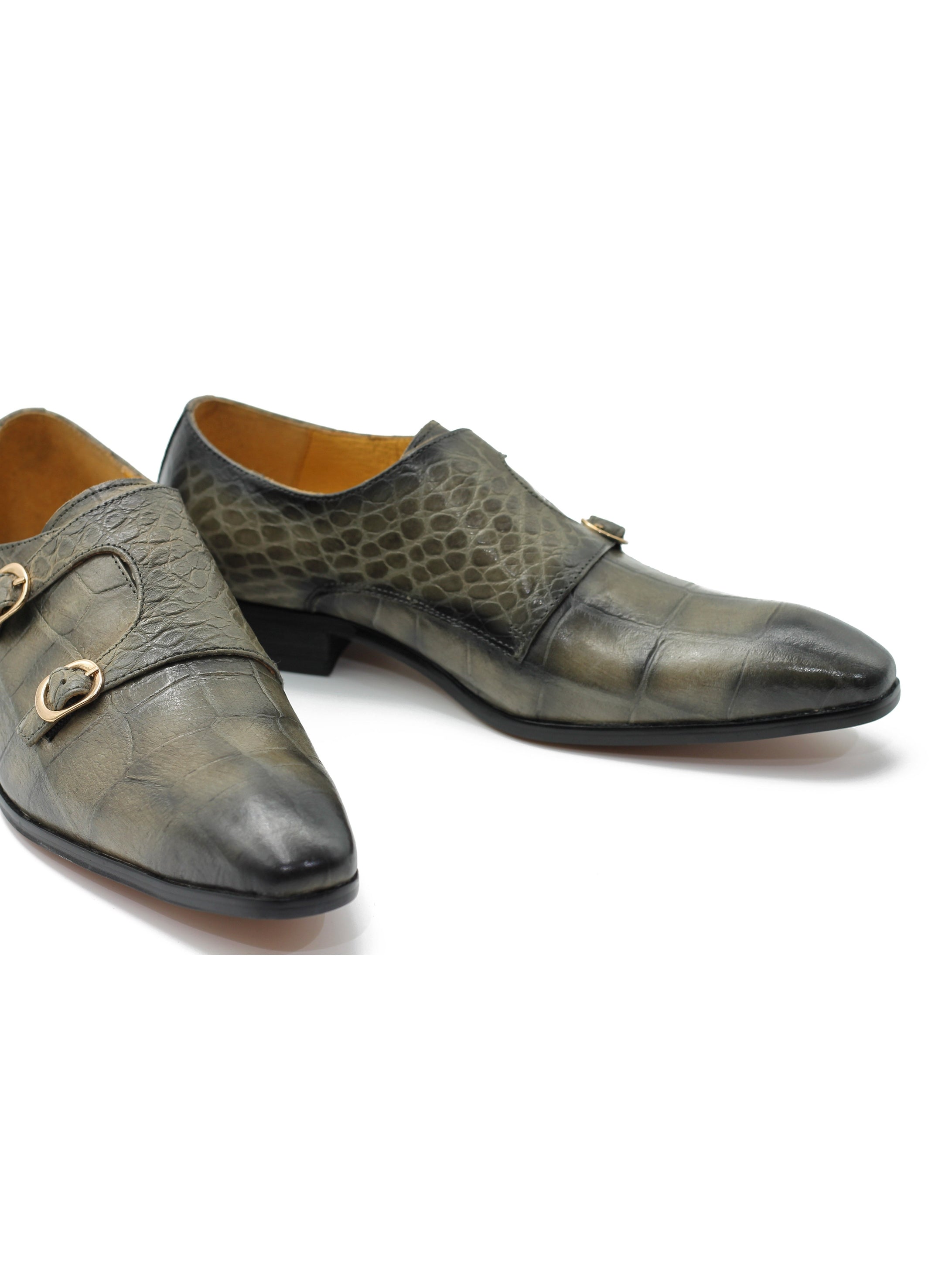 GREY CROC PRINT DOUBLE MONK SHOES