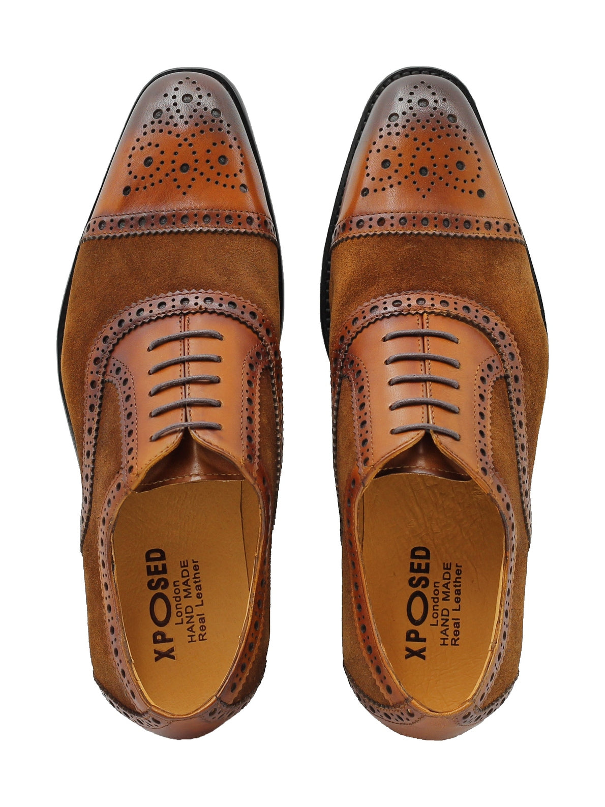 TWO TONE SPECTATOR BROGUES IN BROWN LEATHER & SUEDE