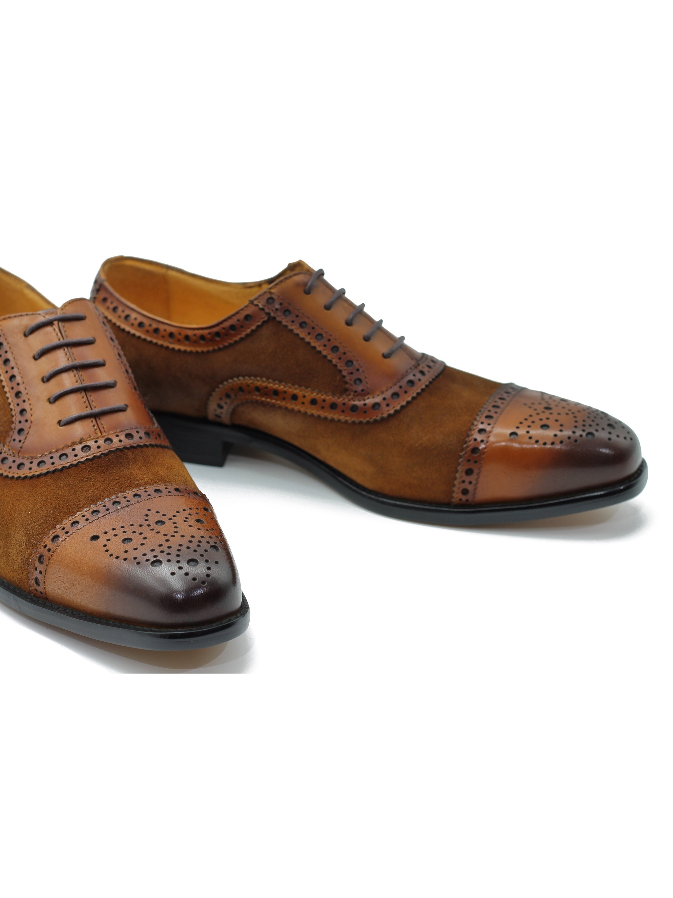 TWO TONE SPECTATOR BROGUES IN BROWN LEATHER & SUEDE