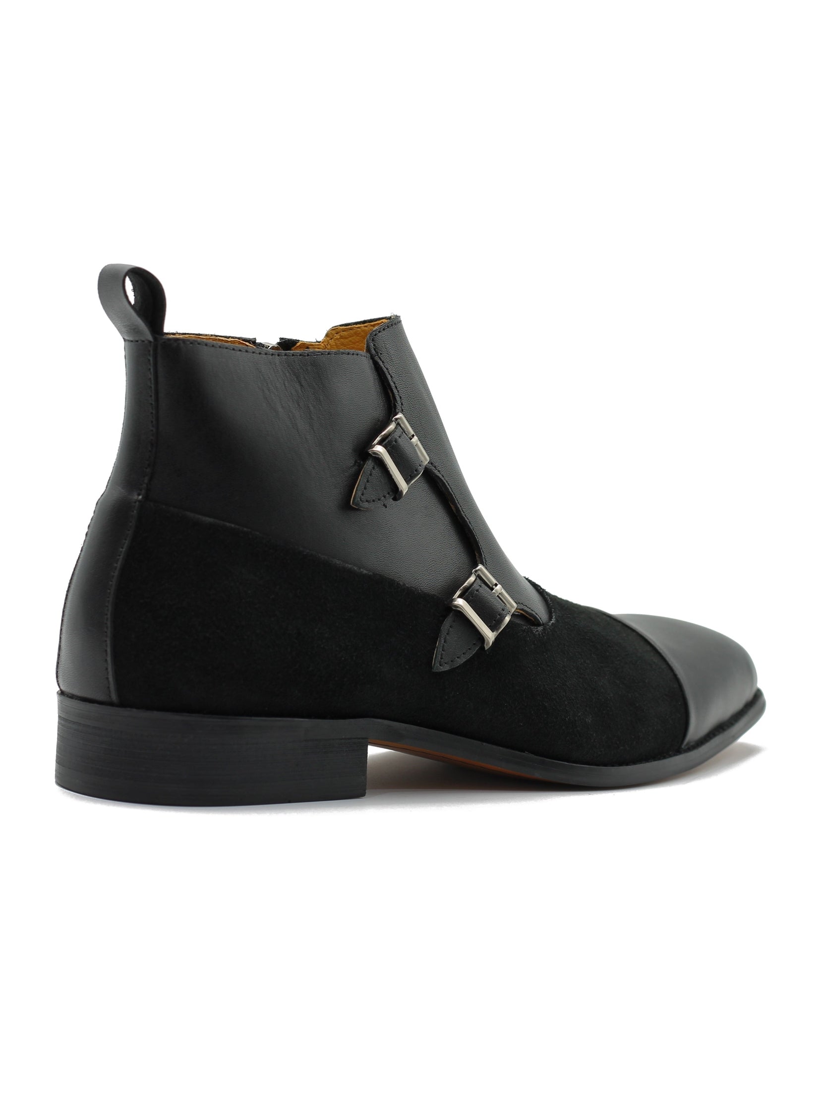 BLACK DOUBLE MONK  LEATHER & SUEDE CHELSEA BOOTS