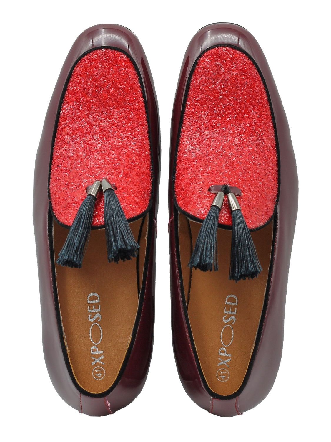 GLITTER - MAROON SHINY TASSEL LOAFERS