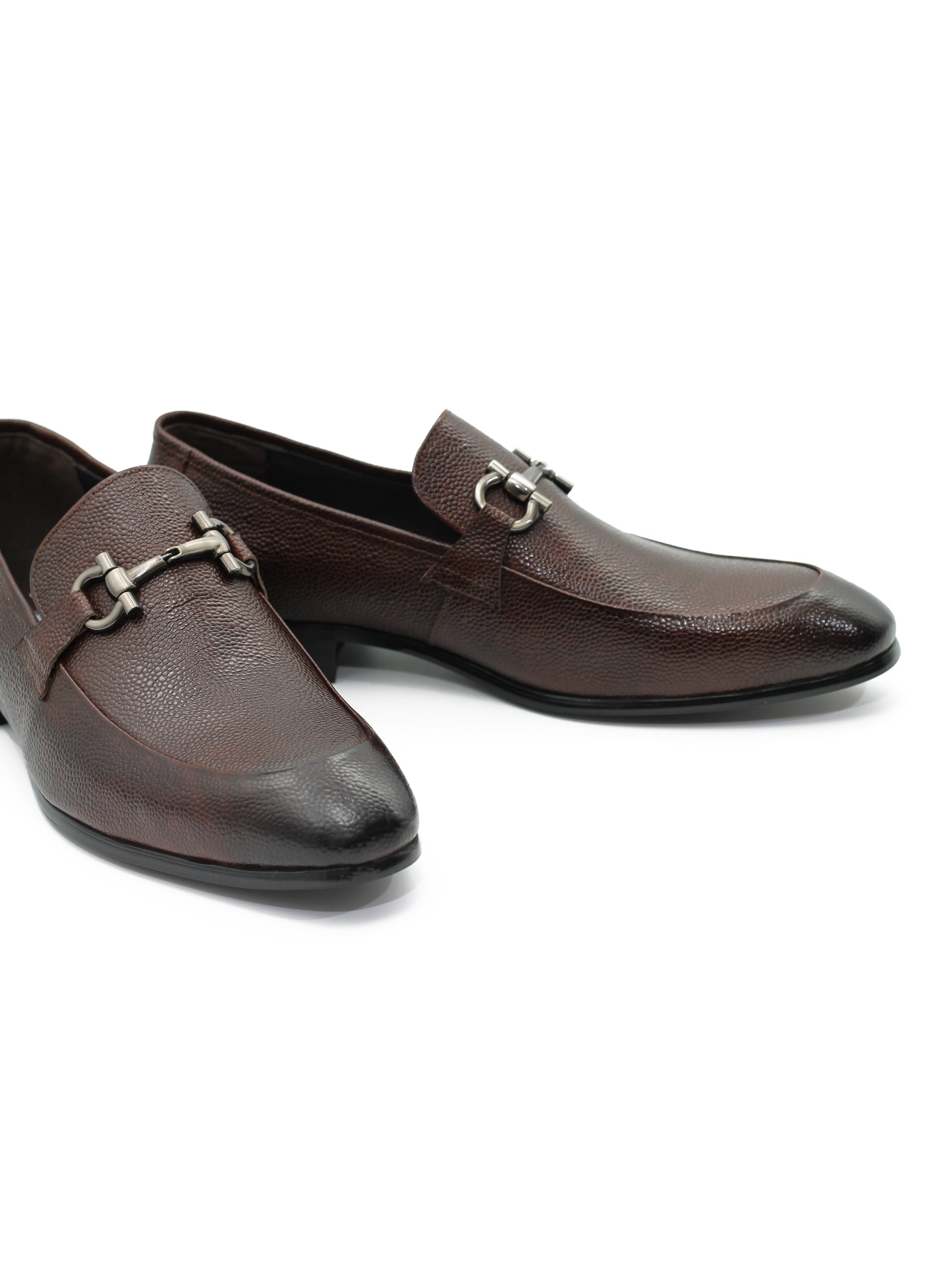 BROWN LEATHER SNAFLE BIT BUCKLE LOAFERS