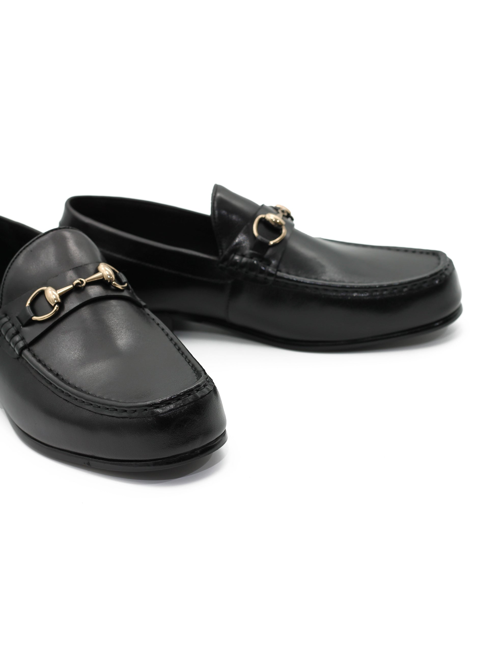 BLACK LEATHER SNAFFLE BIT LOAFERS