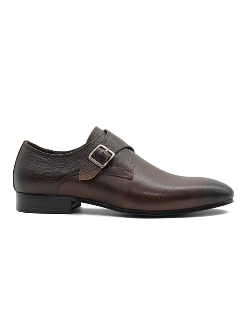 BROWN GRAIN LEATHER MONK SHOES