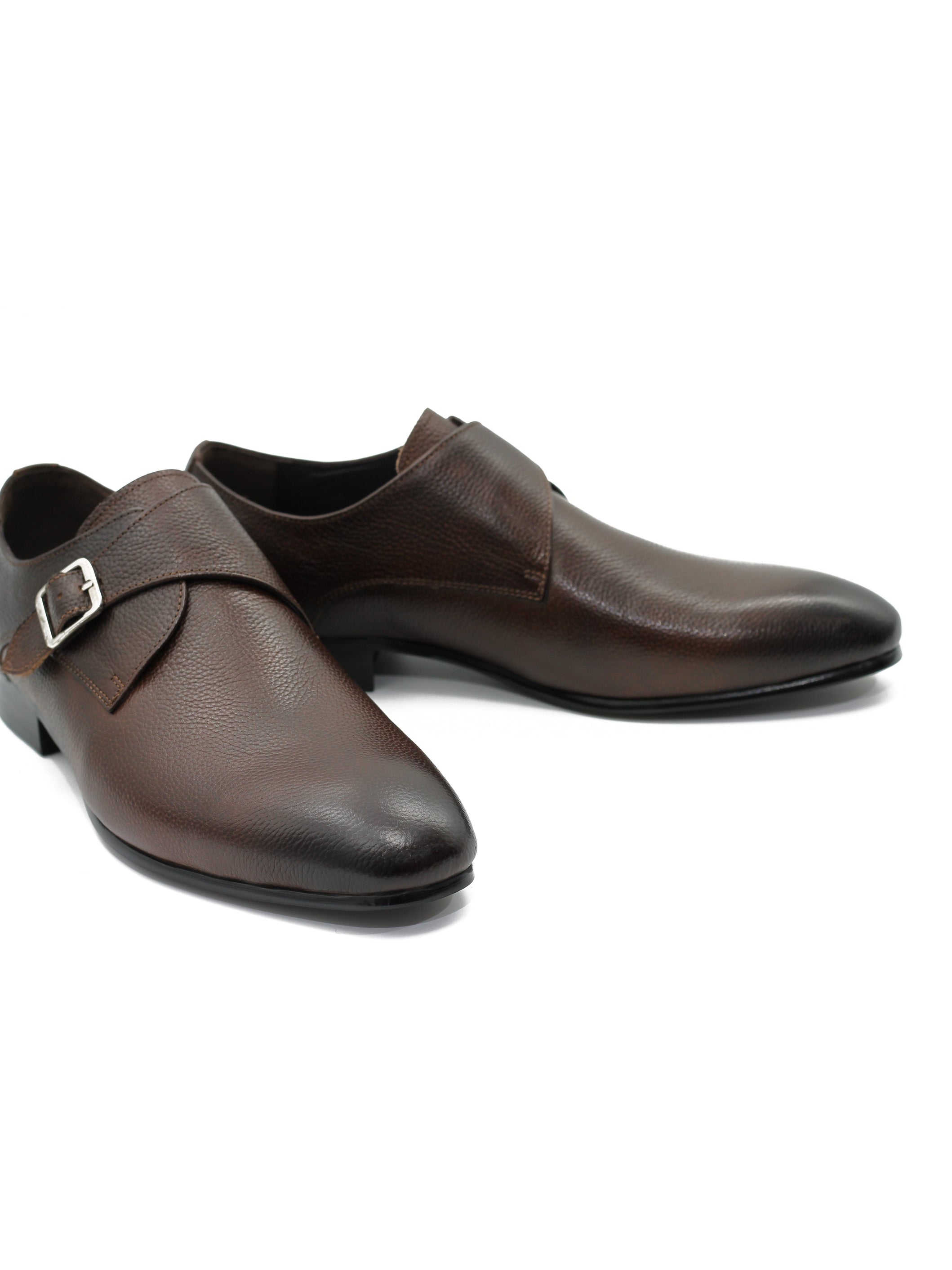 BROWN GRAIN LEATHER MONK SHOES