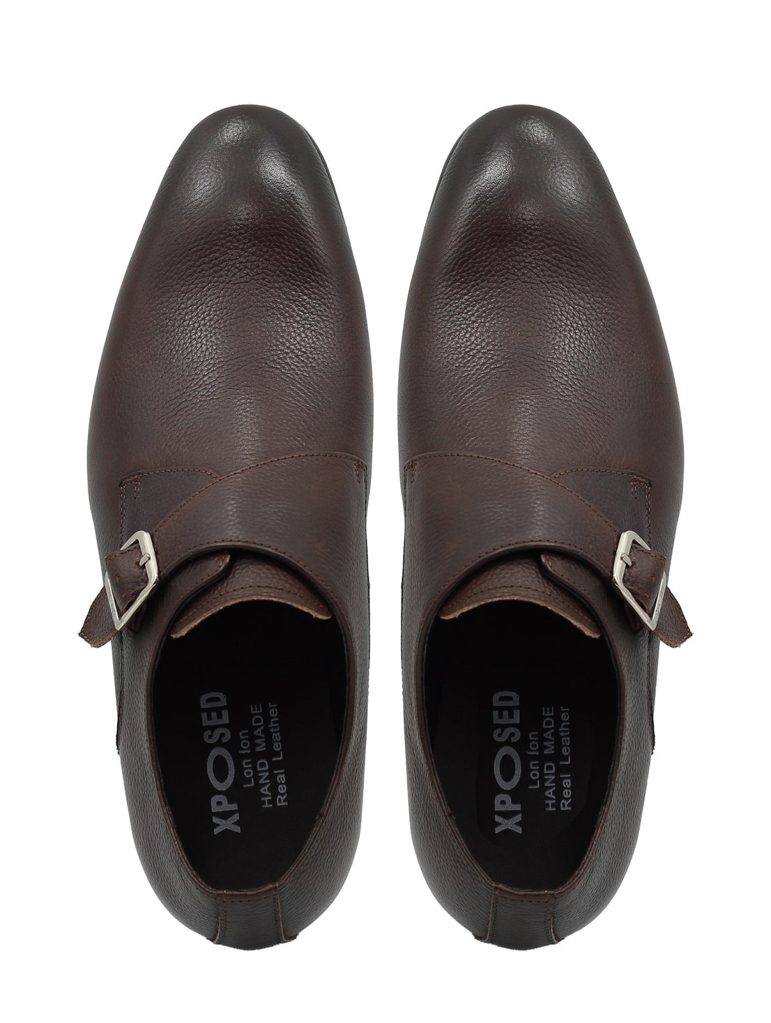 BROWN GRAIN LEATHER MONK SHOES