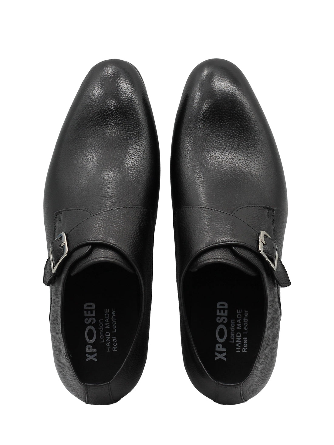 BLACK GRAIN LEATHER MONK STRAP SHOES