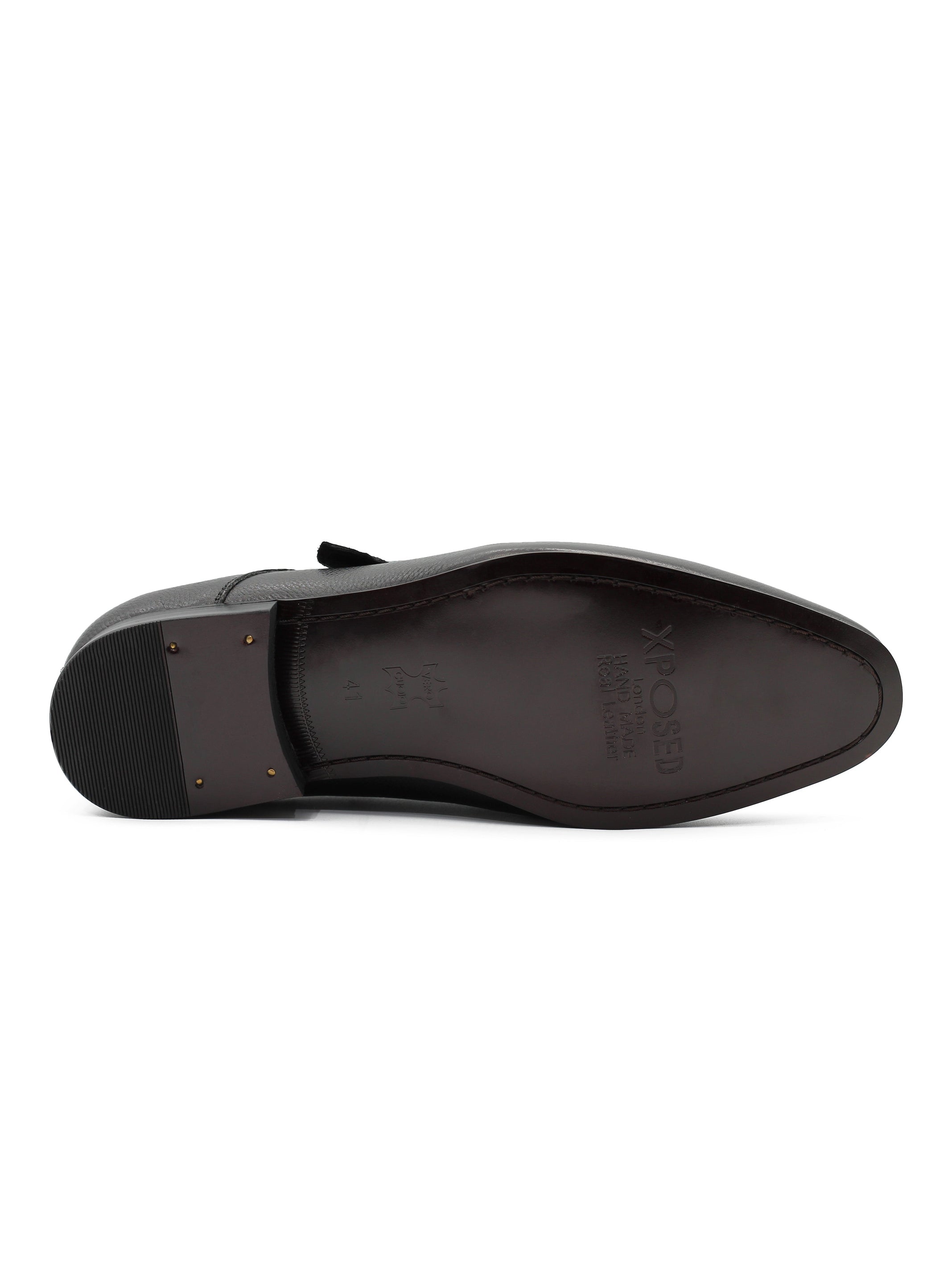 BLACK GRAIN LEATHER MONK STRAP SHOES