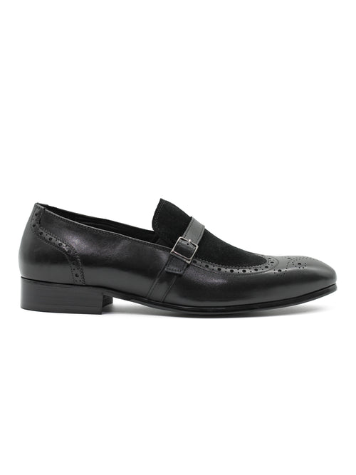 BLACK LEATHER & SUEDE MONK STRAP BROUGES