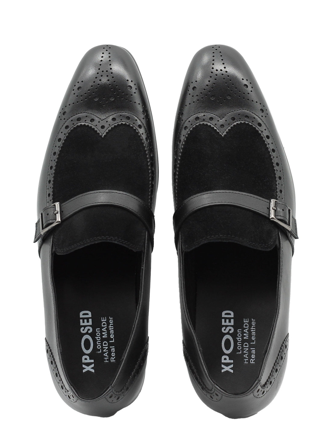 BLACK LEATHER & SUEDE MONK STRAP BROUGES