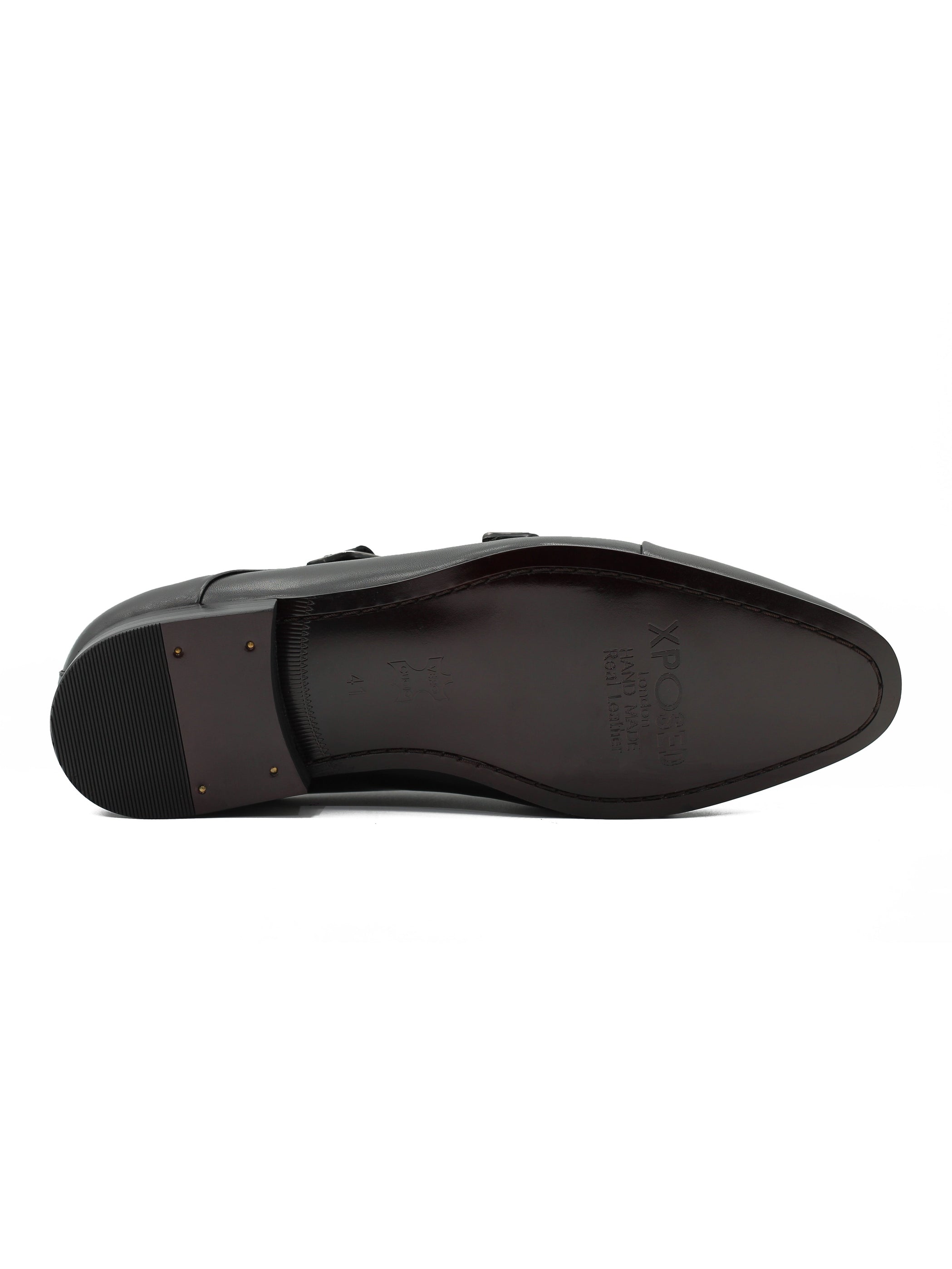 BLACK LEATHER DOUBLE MONK SHOES