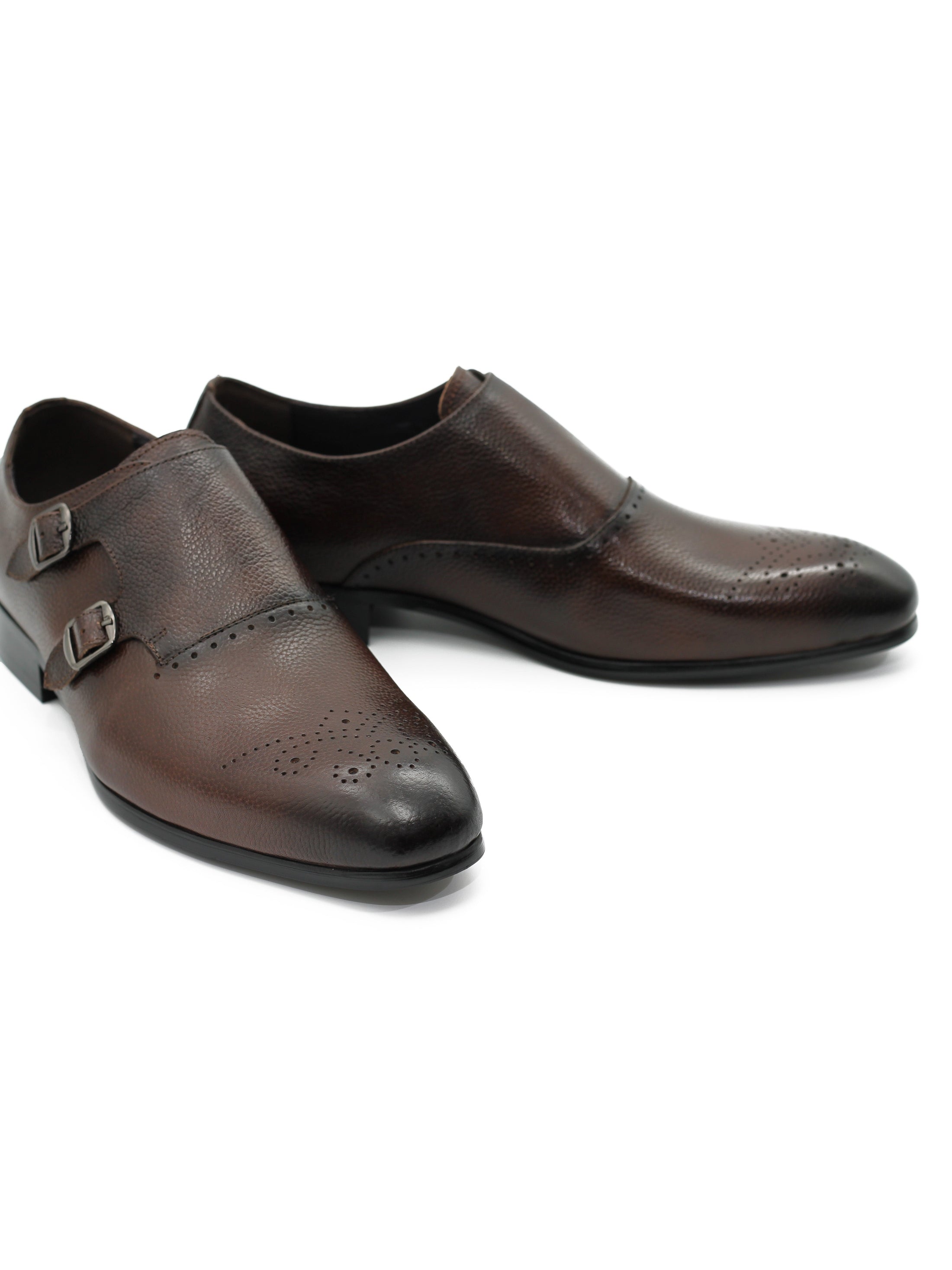 BROWN GRAIN DOUBLE MONK SHOES