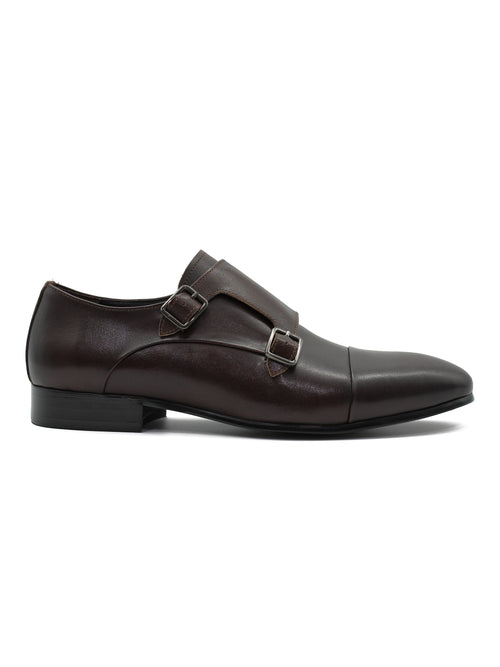 BROWN LEATHER DOUBLE MONK SHOES