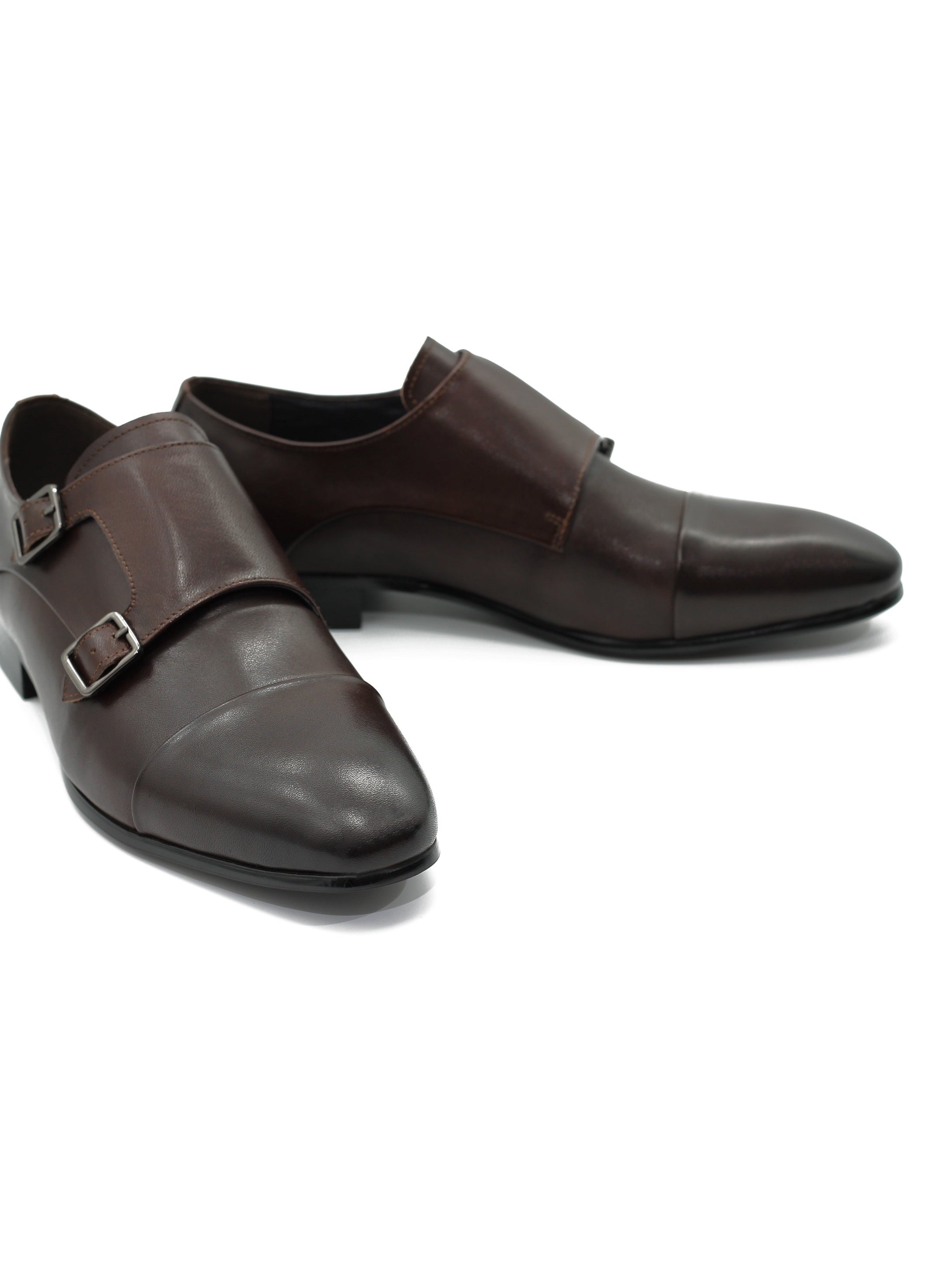 BROWN LEATHER DOUBLE MONK SHOES