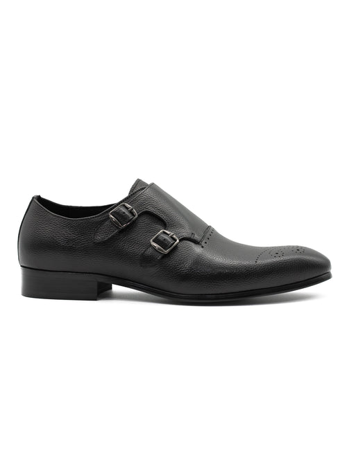 BLACK GRAIN DOUBLE MONK SHOES