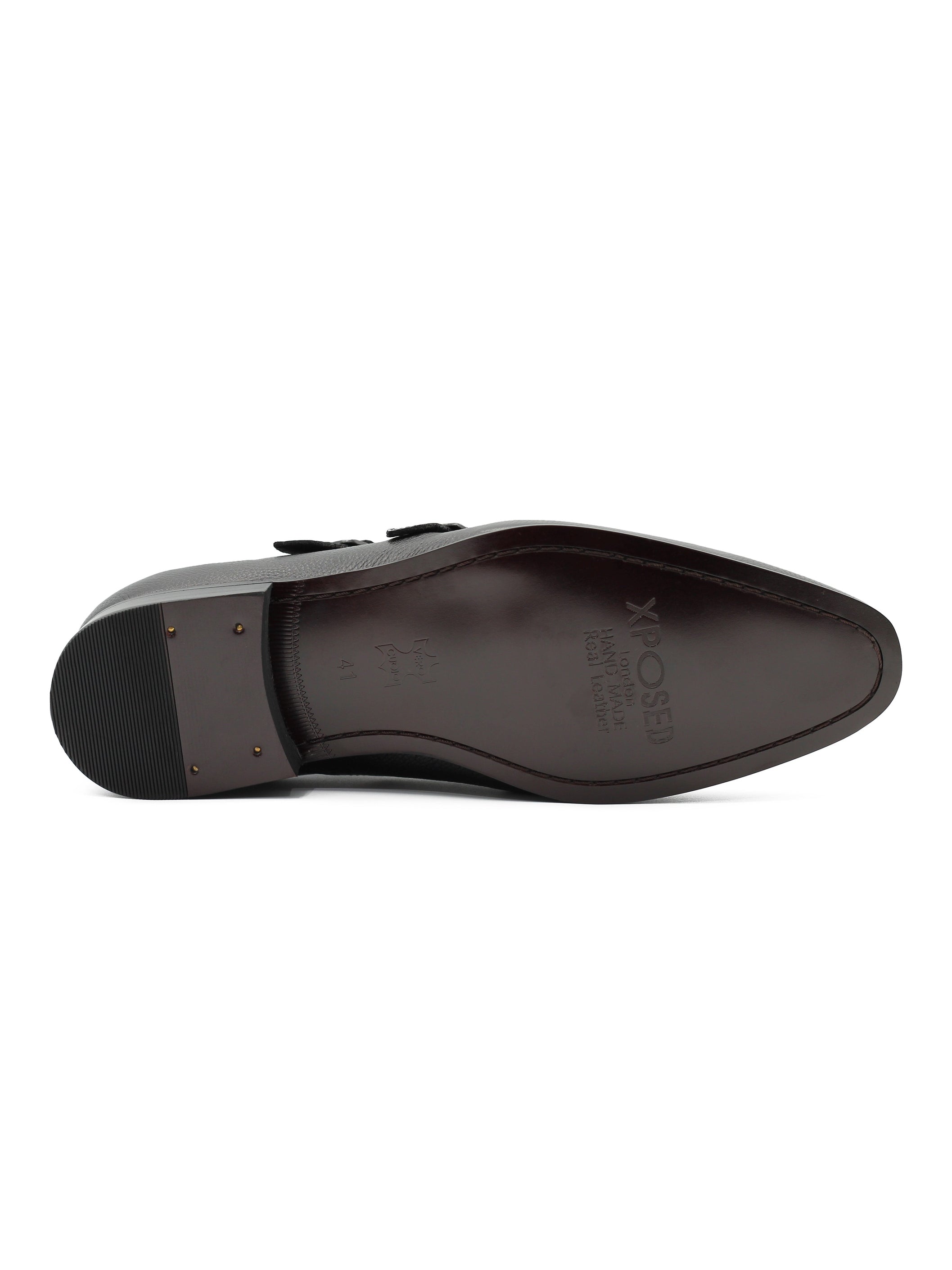 BLACK GRAIN DOUBLE MONK SHOES