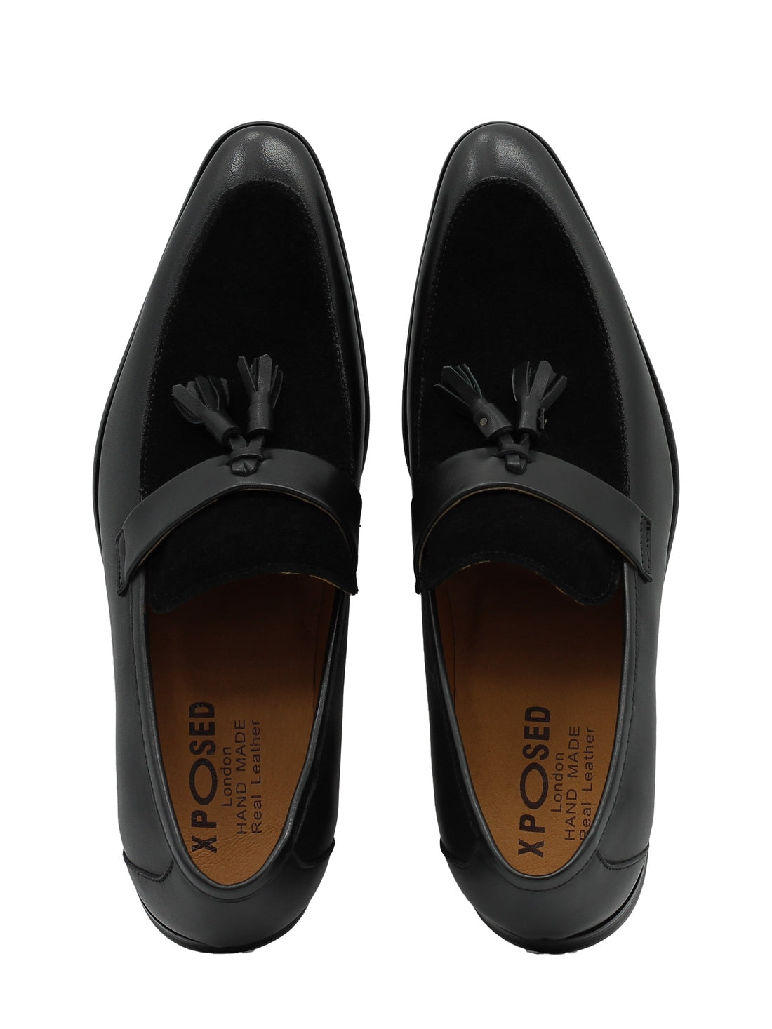 BLACK LEAHER & SUEDE TASSEL LOAFER