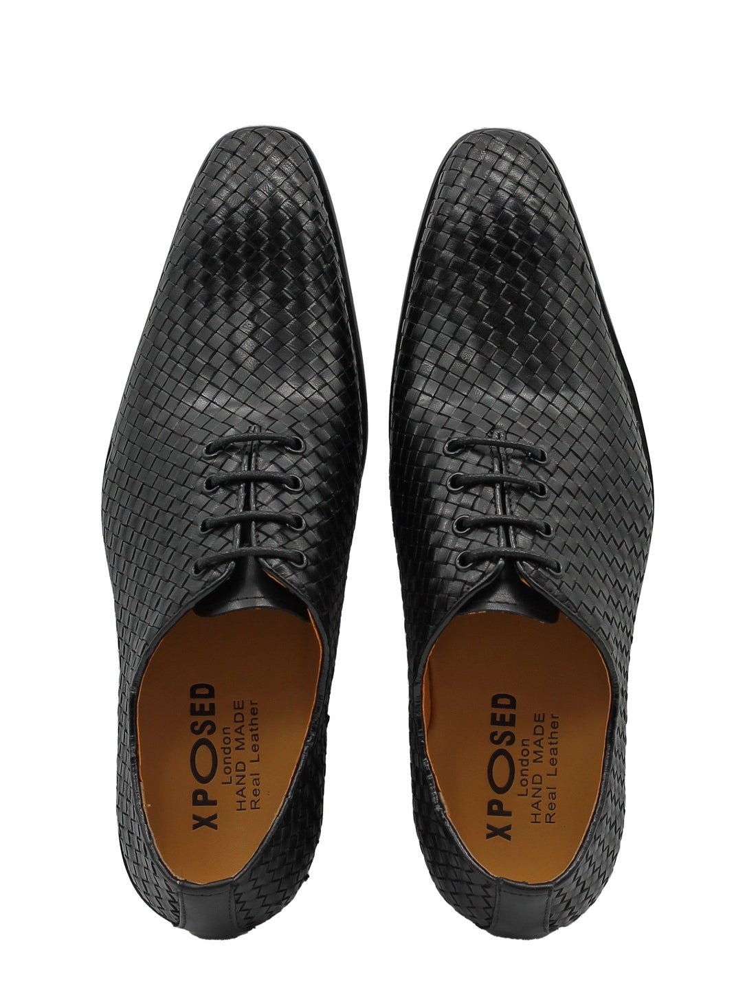 BLACK LATTICE WOVEN LEATHER SHOES