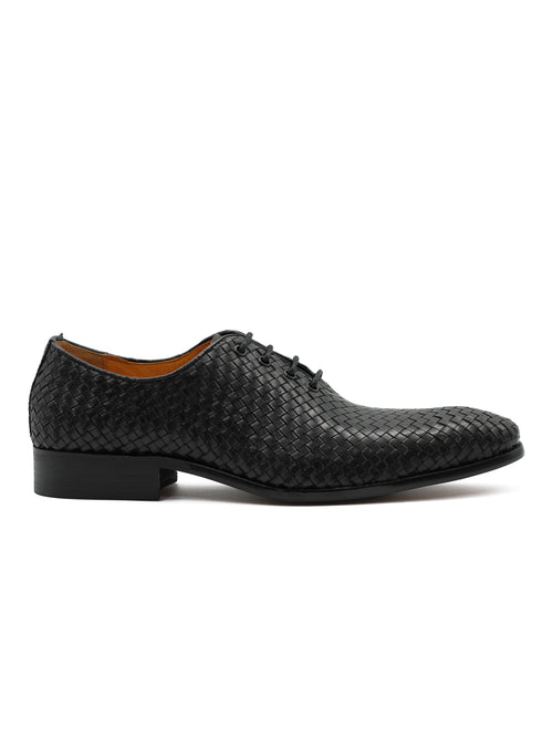 BLACK LATTICE WOVEN LEATHER SHOES