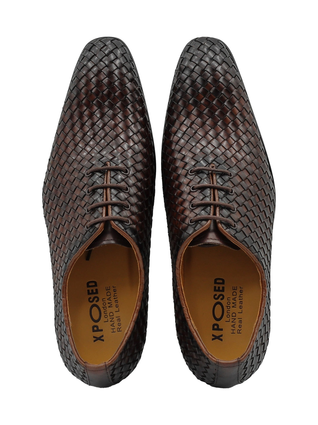 BROWN LATTICE WOVEN LEATHER SHOES