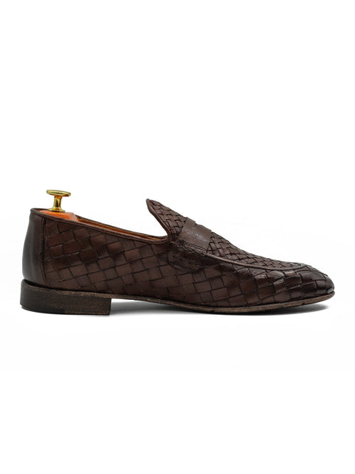 ROME 05 – BROWN ITALIAN CALF LEATHER WOVEN PENNY LOAFER