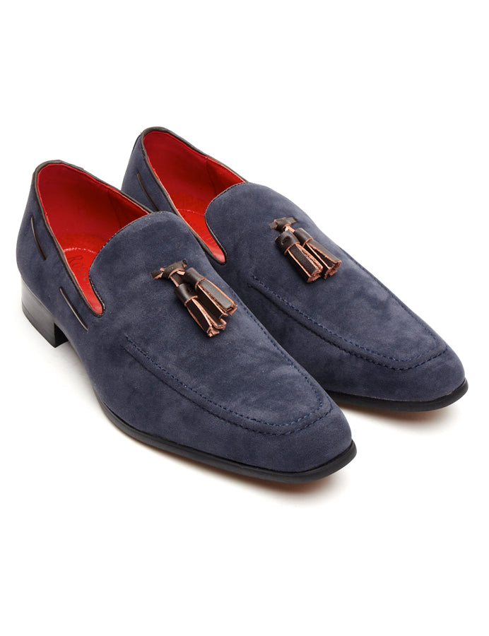 NAVY SUEDE TASSEL LOAFERS