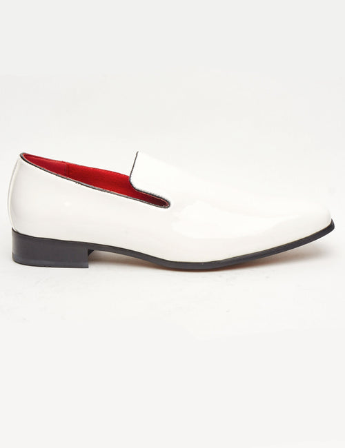 WHITE SHINY  FAUX LEATHER LOAFERS