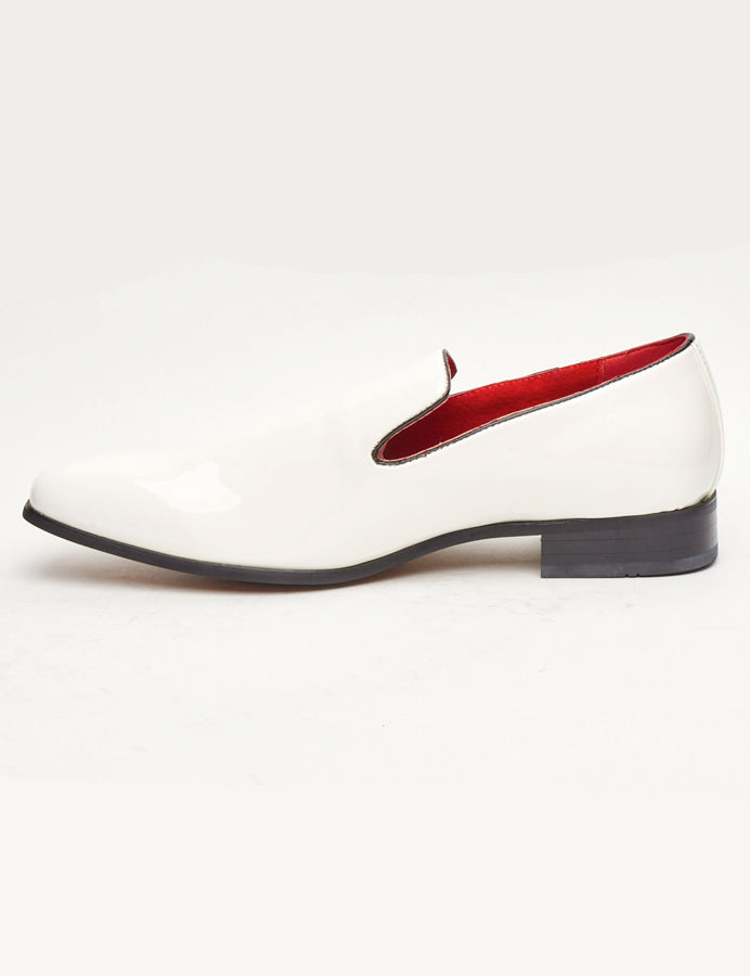 WHITE SHINY  FAUX LEATHER LOAFERS