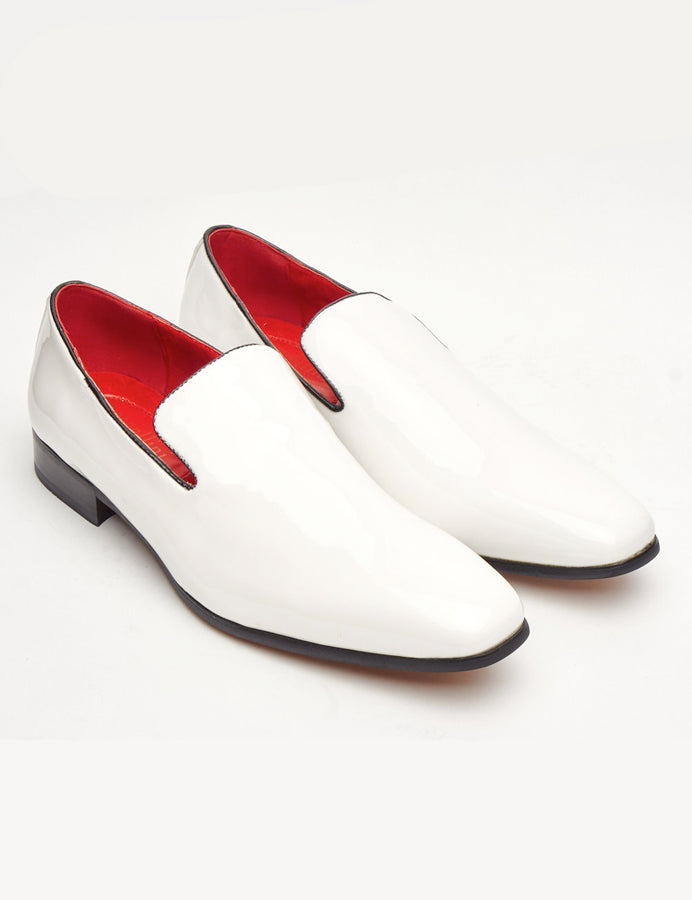 WHITE SHINY  FAUX LEATHER LOAFERS