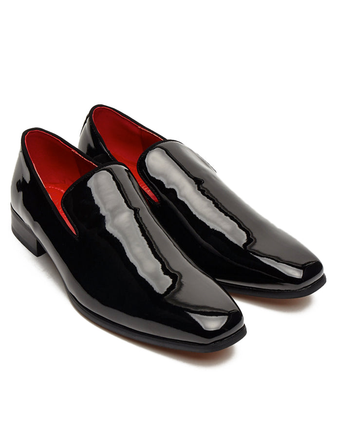 BLACK SHINY WEDDING SHOES DRESS LOAFERS