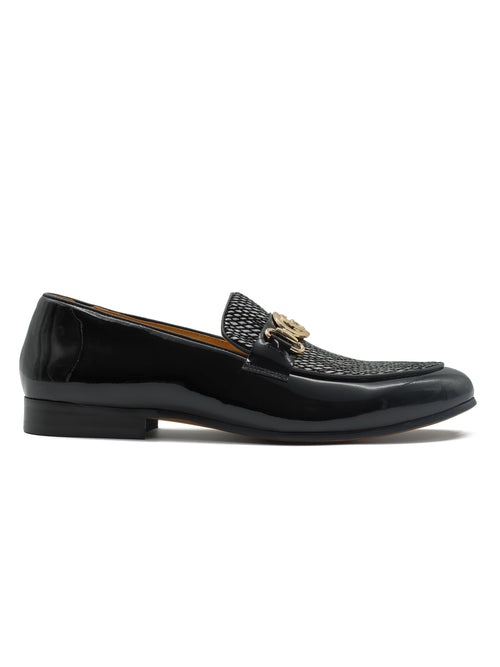 SCHWARZE LACKLEDER-LOAFERS, SILBERGLITZER