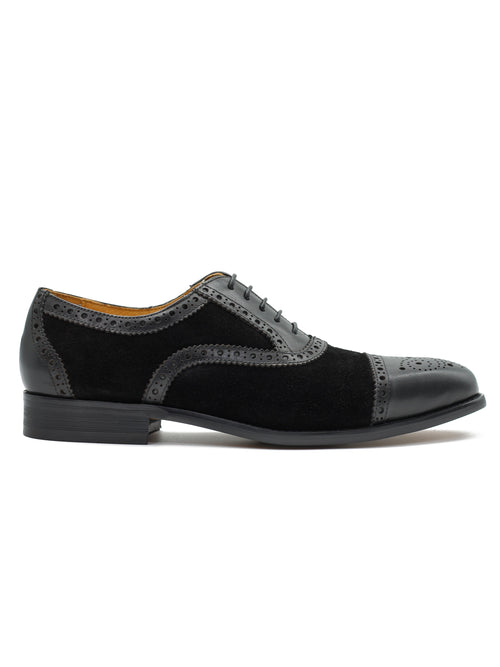 TWO TONE SPECTATOR BROGUES IN BLACK LEATHER & SUEDE