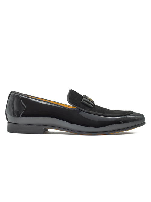 SCHWARZE LEDER-WILDLEDER-BELGISCHE BOWTIE-LOAFERS