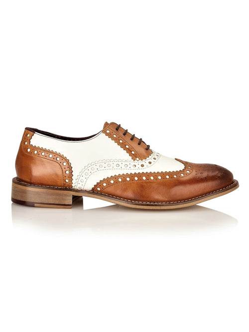 TWO TONE OXFORD BROGUES – TAN & WHITE