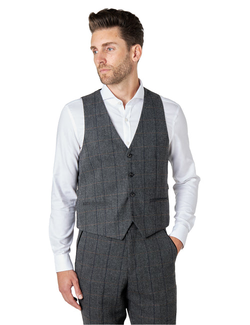 ELTON - BLACK TWEED CHECK WAISTCOAT