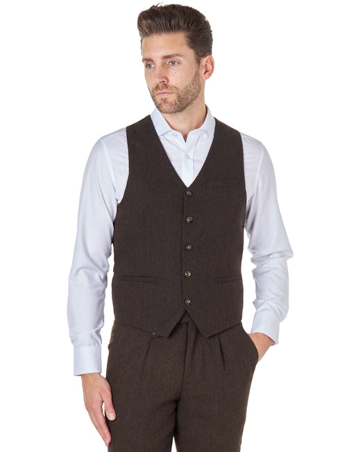 TYLER - GILET TWEED CHEVRON MARRON