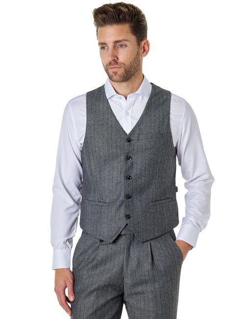 TYLER - GILET TWEED CHEVRONS GRIS