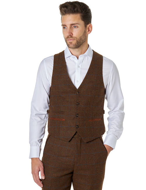 Vitori - Gilet Tweed Carreaux Marron