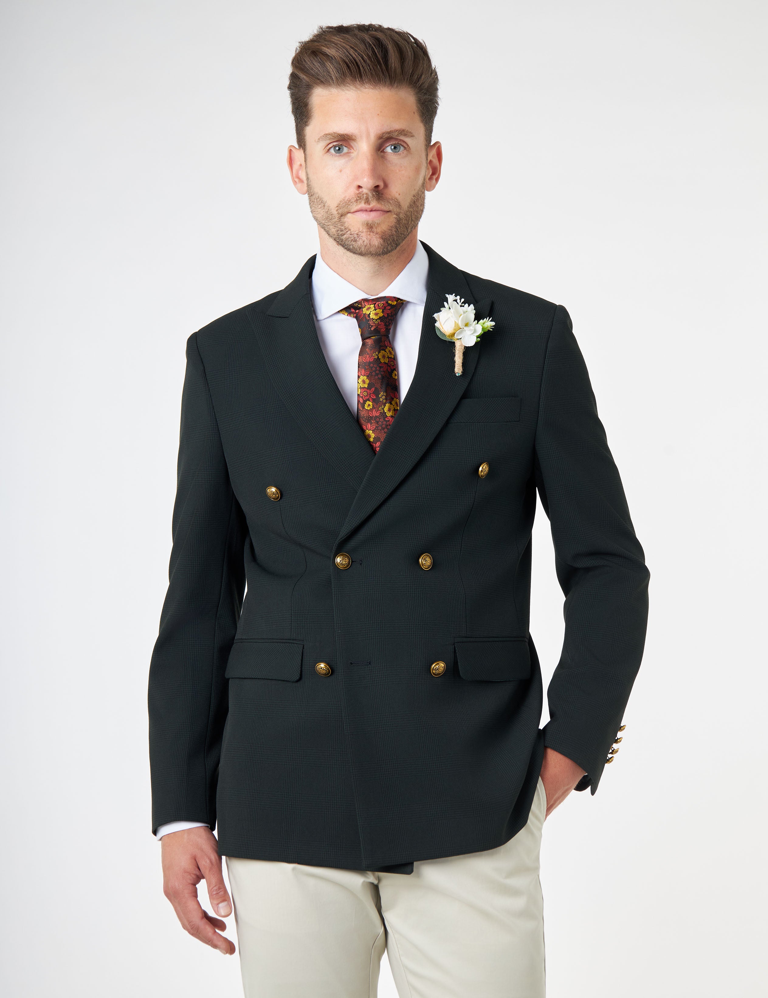 FINLEY – Green Prince of Wales Check Double Breasted Jacket with Chino