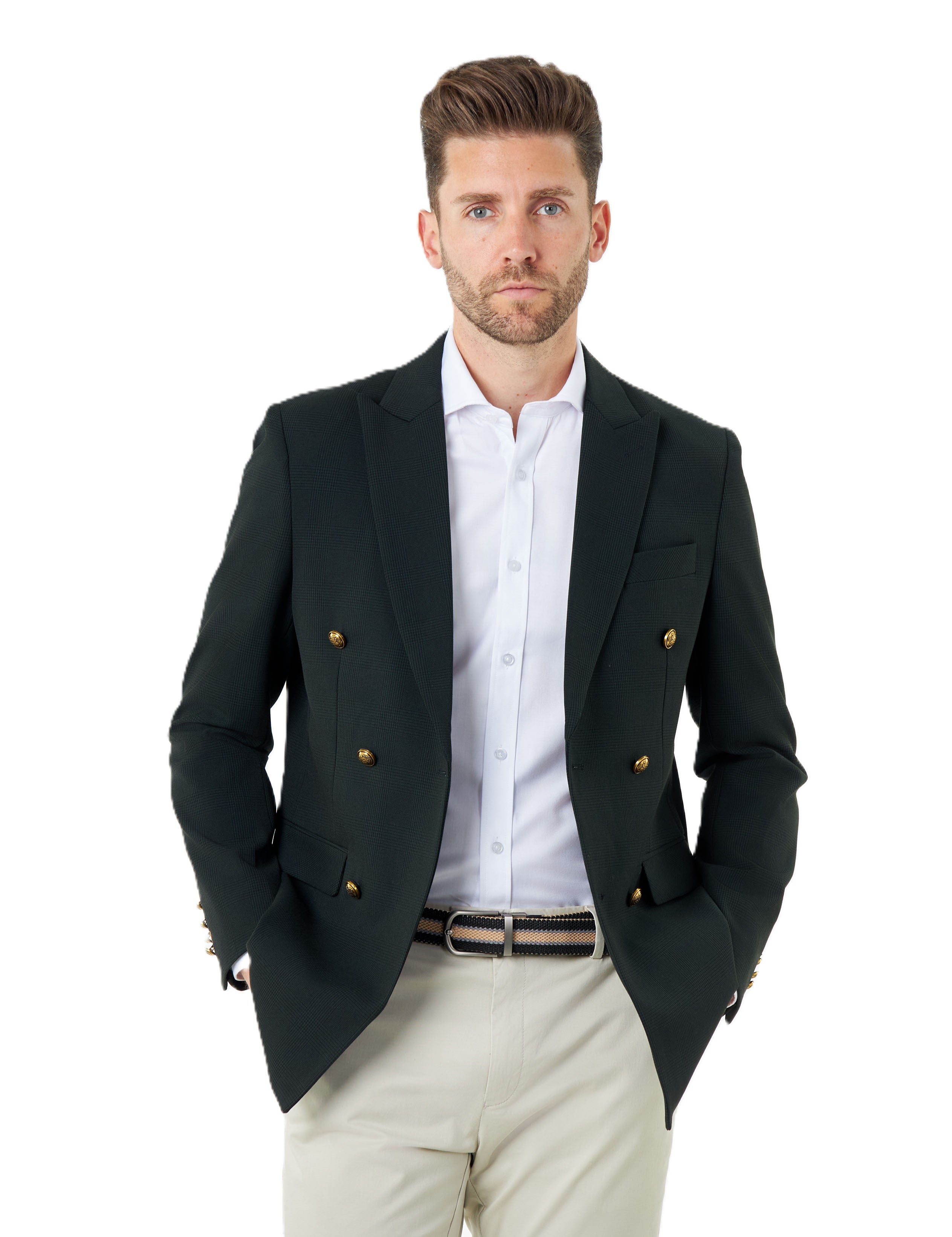 FINLEY – Green Prince of Wales Check Double Breasted Jacket with Chino